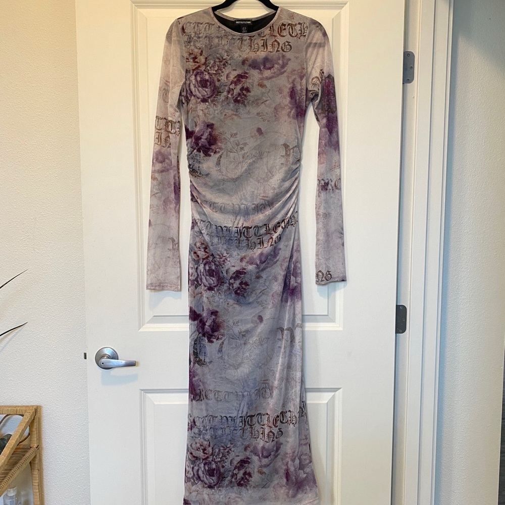 Proncess Polly Long Sleeve Floral Dress in Purple and Gray